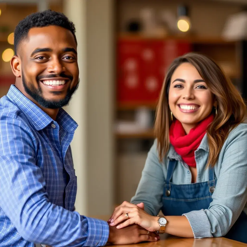 A happy customer interacting with a chatbot in their preferred language, Spanish. The chatbot has a friendly and approachable design, and the customer's expression indicates satisfaction and ease of communication.